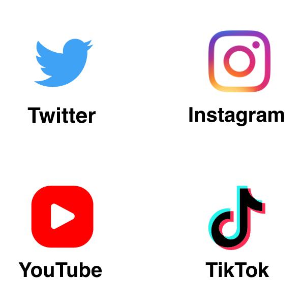 Twitter,Instagram,YouTube,TikTok