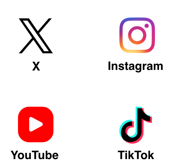 X,Instagram,YouTube,TikTok